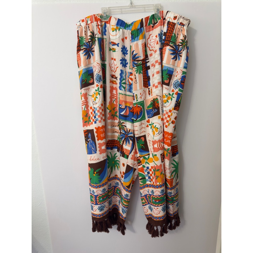 Sugarlips Womens Postcard Print Wide Leg Pants Cropped 3X Boho Mediterranean - Picture 4 of 11